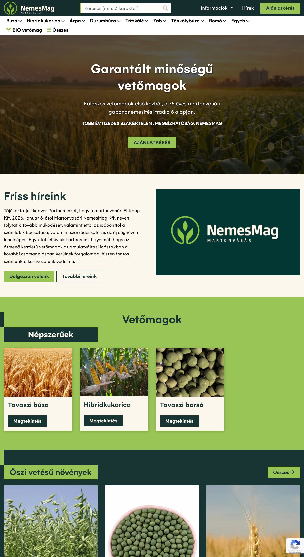 Martonvásári NemesMag Kft. - Komplex oldal | Weboldal készítés asztali előnézet