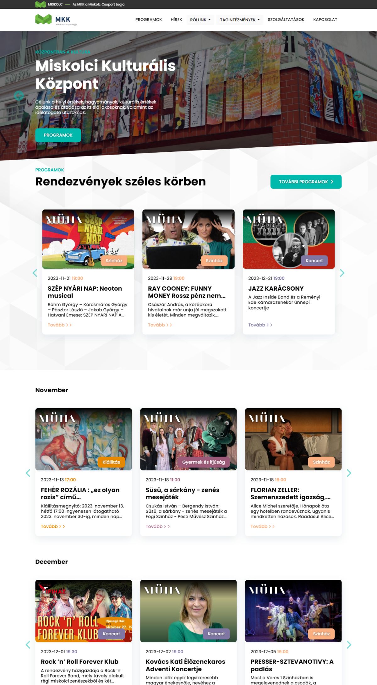 Miskolci Kulturális Központ - Komplex oldal | Weboldal készítés asztali előnézet