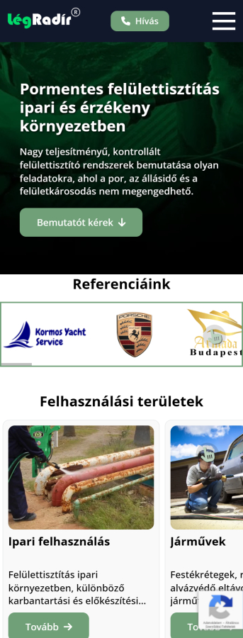 LégRadír - Komplex oldal | Weboldal készítés mobil előnézet