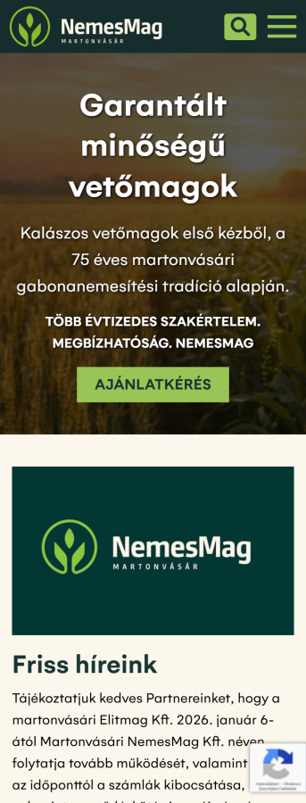 Martonvásári NemesMag Kft. - Komplex oldal | Weboldal készítés mobil előnézet