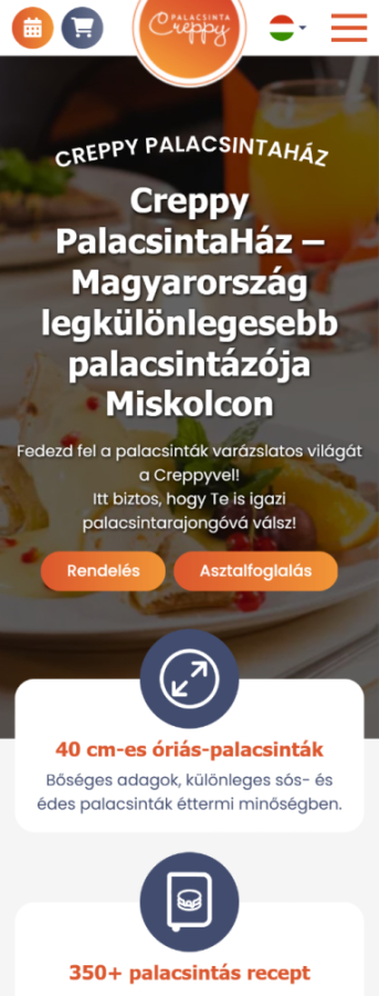 Creppy Palacsintaház - Komplex oldal | Weboldal készítés mobil előnézet