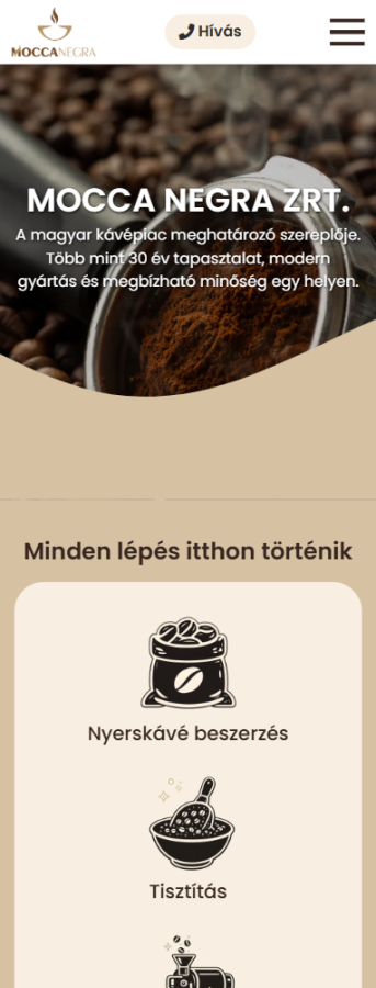Mocca Negra Zrt. - Bemutatkozó oldal | Weboldal készítés mobil előnézet
