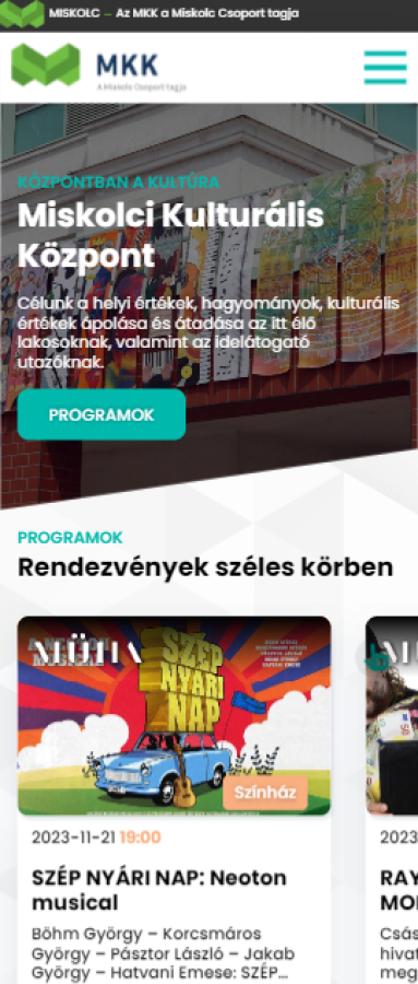 Miskolci Kulturális Központ - Komplex oldal | Weboldal készítés mobil előnézet