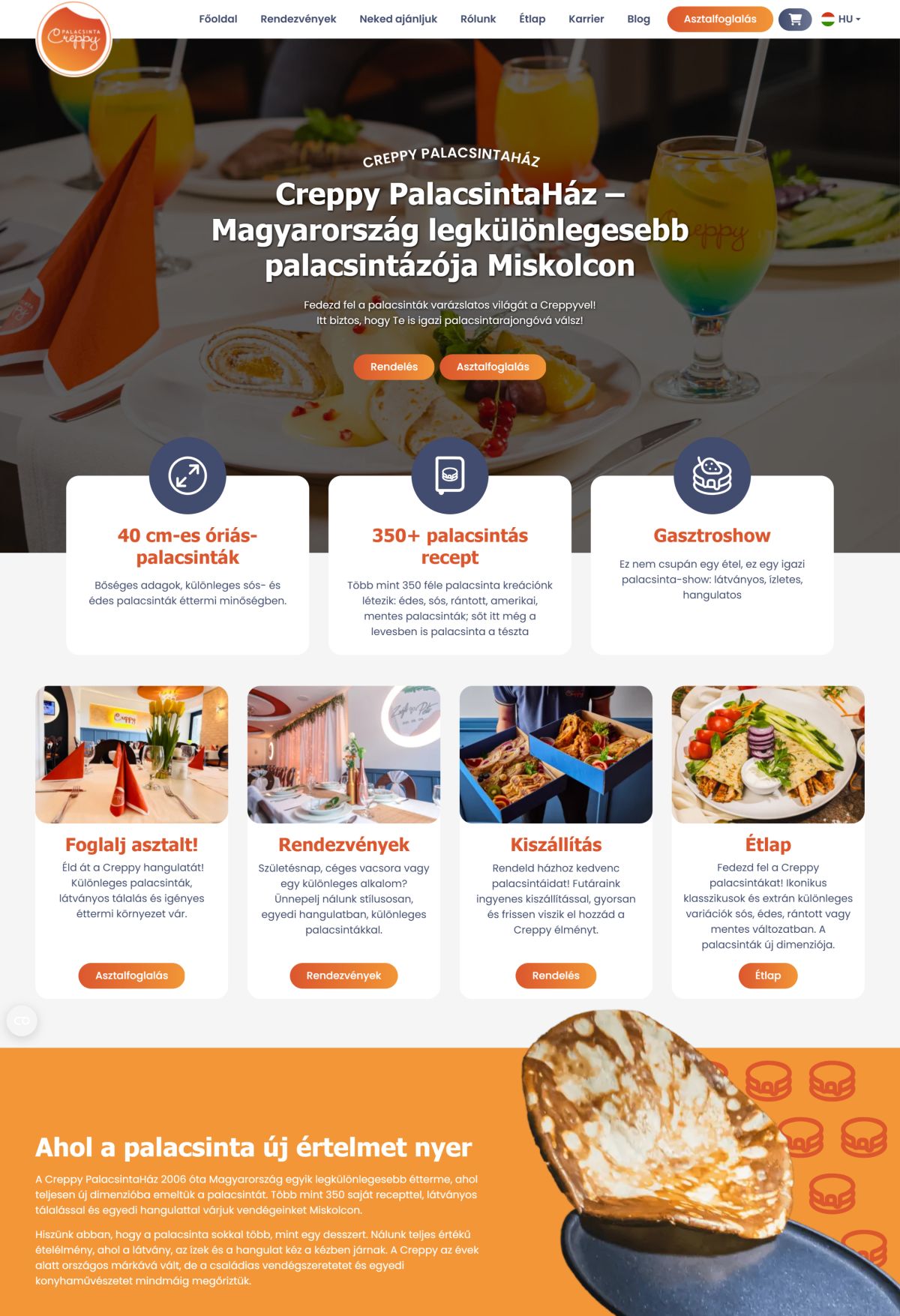 Creppy Palacsintaház - Komplex oldal | Weboldal készítés előnézet