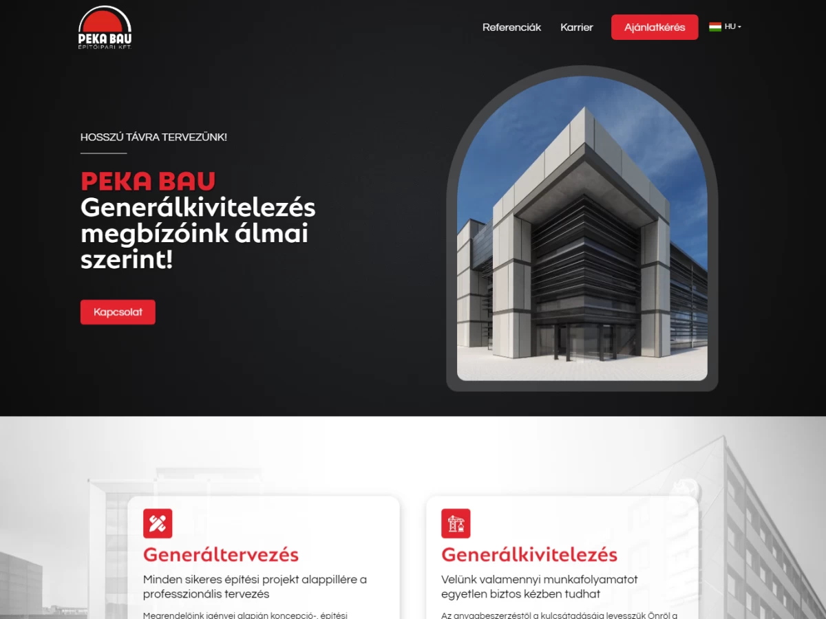 Peka Bau 2000 Kft. Weboldaláról egy asztali képernyő fotó