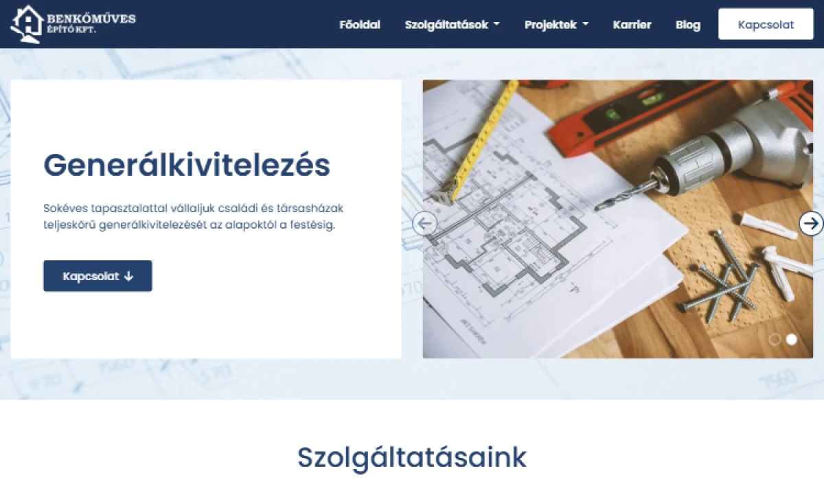 Benkőműves Építő Kft. - Bemutató oldal | Weboldal készítés bemutató kép
