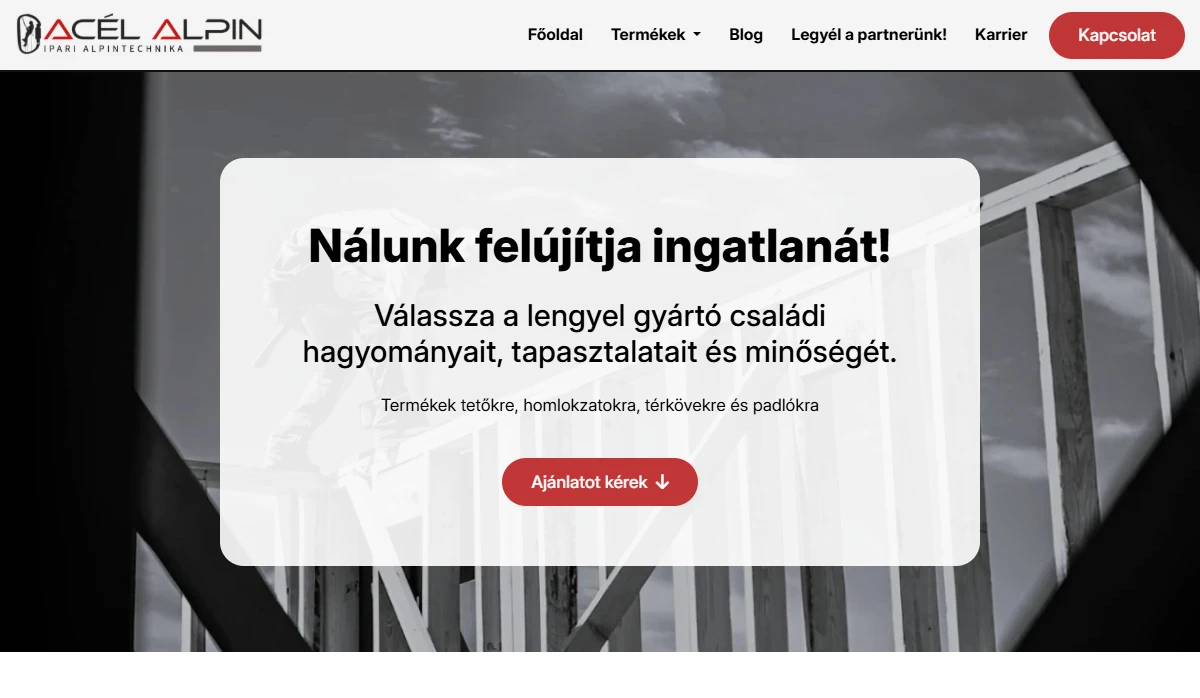 Acél Alpin Kft. - Bemutató oldal | Weboldal készítés bemutató kép