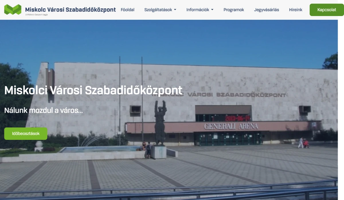 Miskolc Városi Szabadidőközpont Nonprofit Kft. - Bemutató oldal | Weboldal készítés bemutató kép