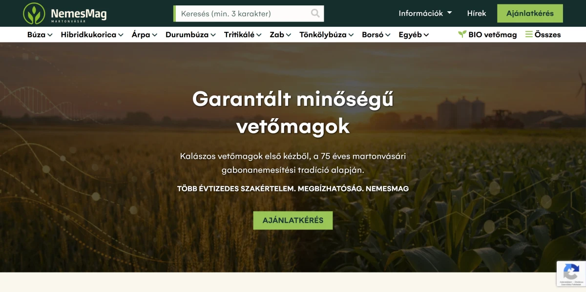 Martonvásári NemesMag Kft. - Komplex oldal | Weboldal készítés bemutató kép
